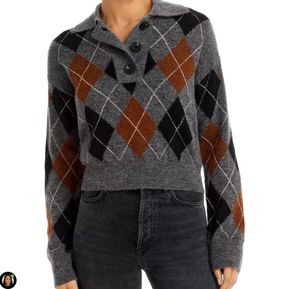 Rails Shae Polo Sweater Heather Toffee Argyle Wool Alpaca Blend Sz M - Picture 1 of 6